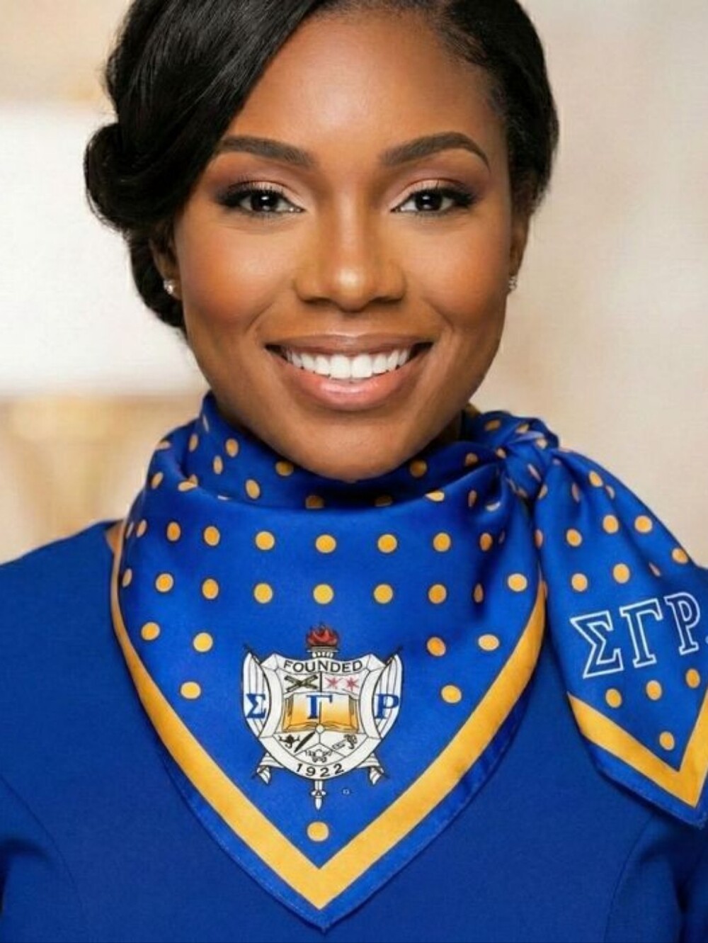 SGRHO Blue Gold Polka Dot Square Sorority Scarf